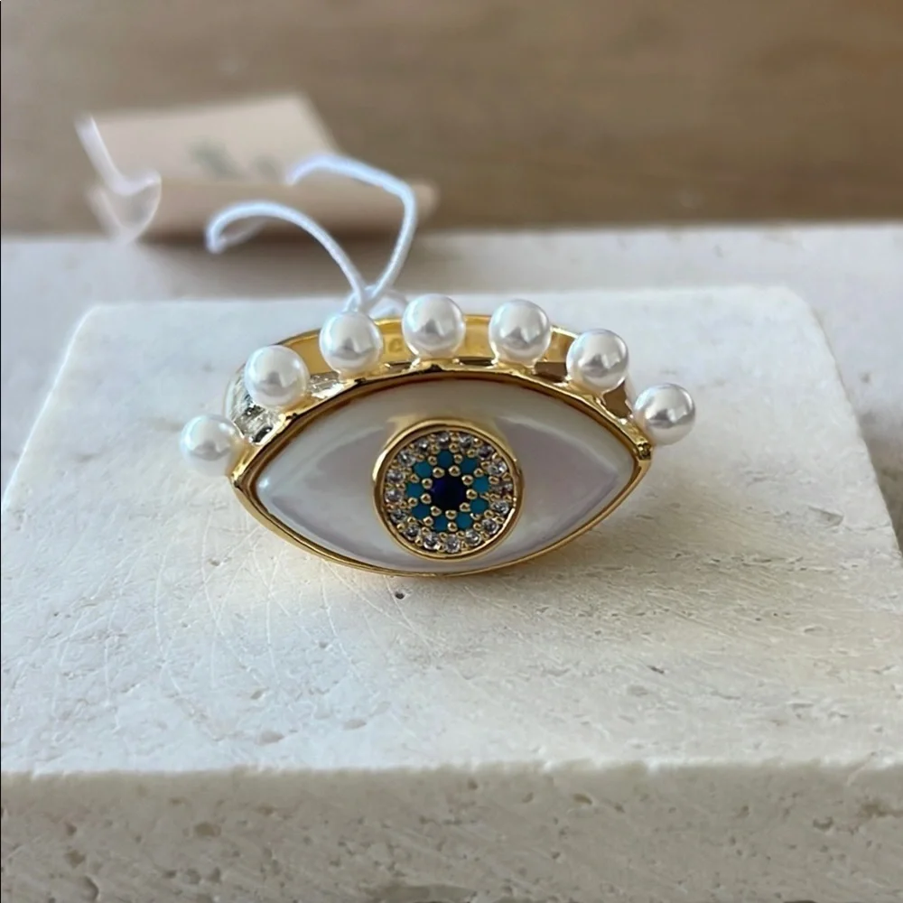 Kate Spade Gold Eye Ring with Pearls and Blue Accent